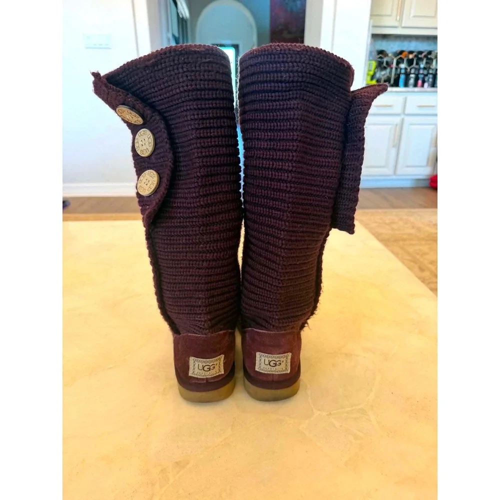 UGG Australia Classic Cardy Tall Knit Boots Burgundy Plum 5819 Womens 7